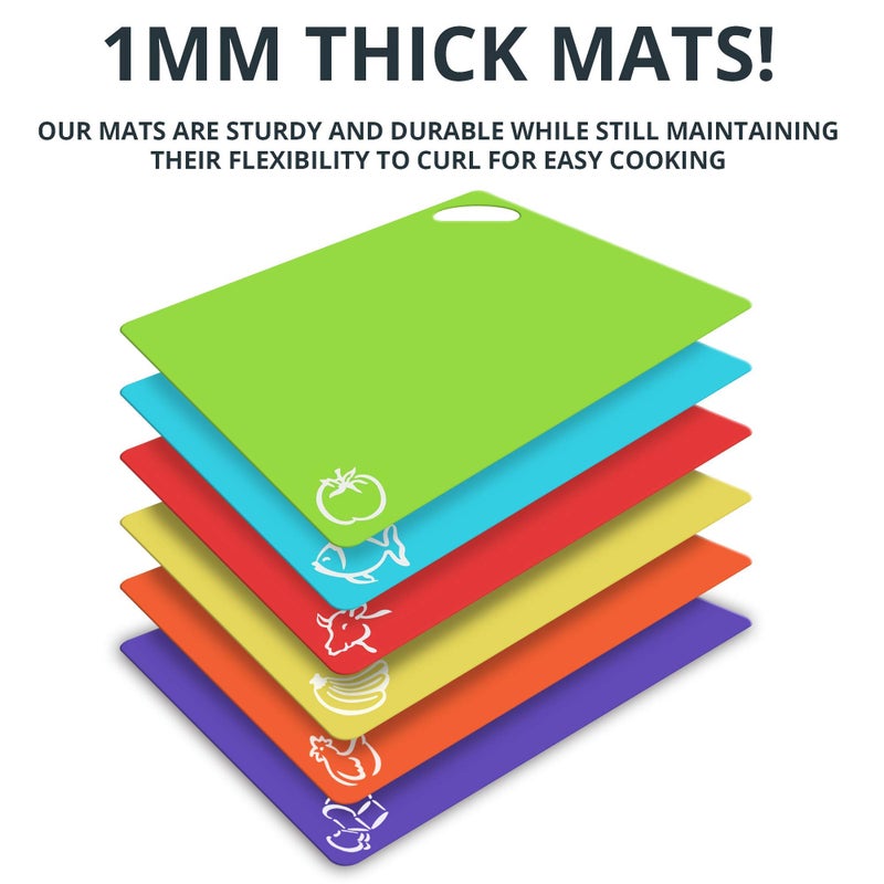 Cooler Kitchen Extra Thick Flexible Plastic Cutting Board Mats with Food Icons & EZ-Grip Waffle Back, (Set of 6) Dishwasher Safe - Image 3